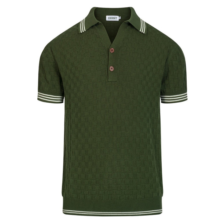 Men's Green 70s Sporty Casual Knit Texture Polo Knit T-Shirt