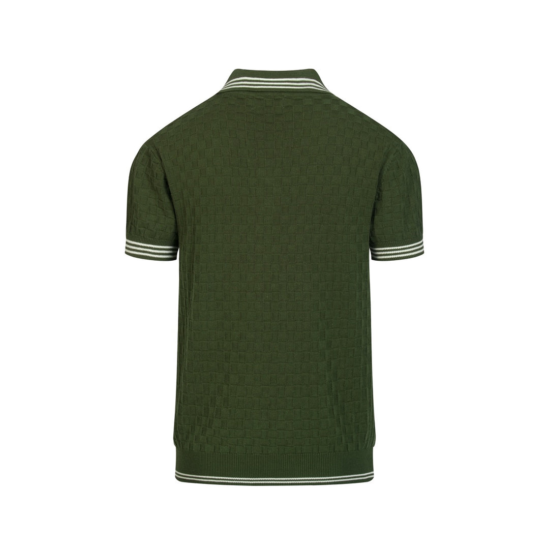 Men's Green 70s Sporty Casual Knit Texture Polo Knit T-Shirt
