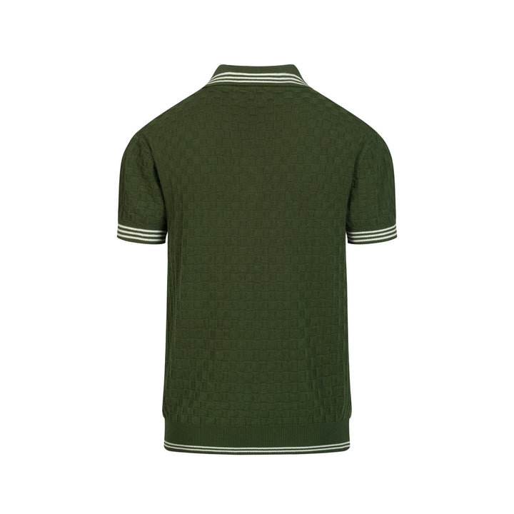 Men's Green 70s Sporty Casual Knit Texture Polo Knit T-Shirt