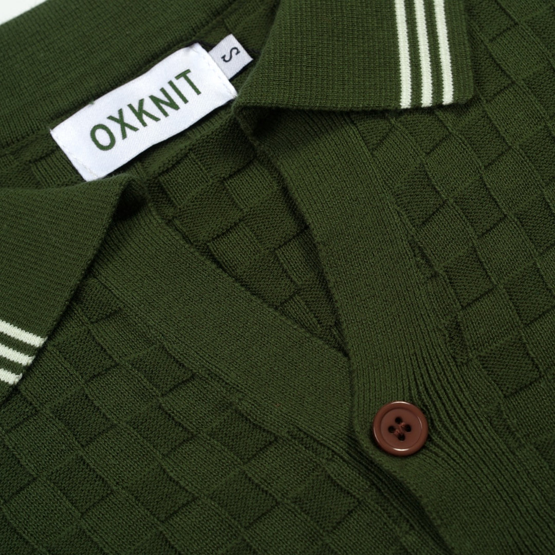 Men's Green 70s Sporty Casual Knit Texture Polo Knit T-Shirt