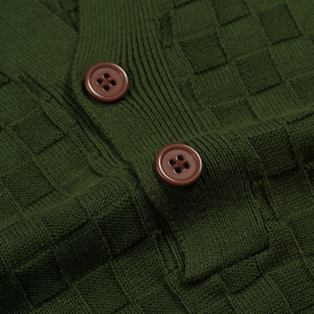 Men's Green 70s Sporty Casual Knit Texture Polo Knit T-Shirt
