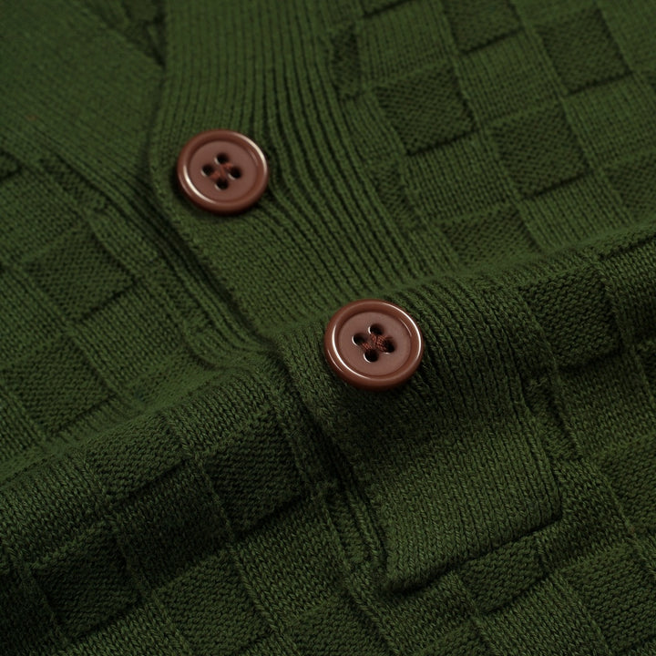 Men's Green 70s Sporty Casual Knit Texture Polo Knit T-Shirt