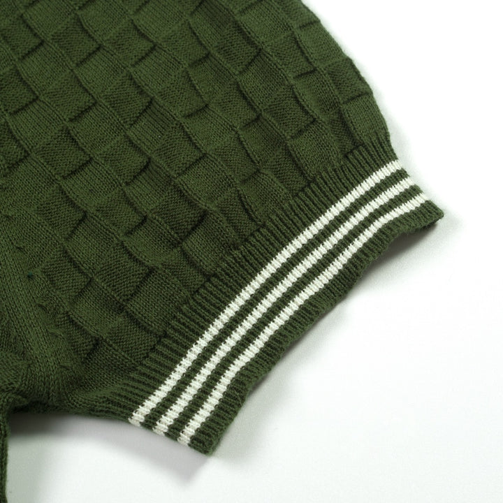 Men's Green 70s Sporty Casual Knit Texture Polo Knit T-Shirt