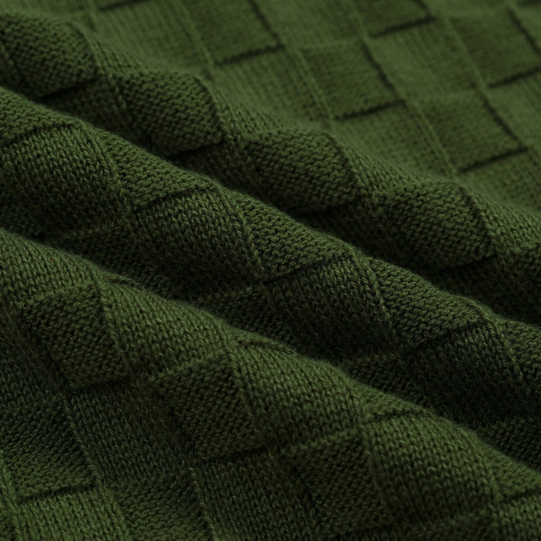 Men's Green 70s Sporty Casual Knit Texture Polo Knit T-Shirt