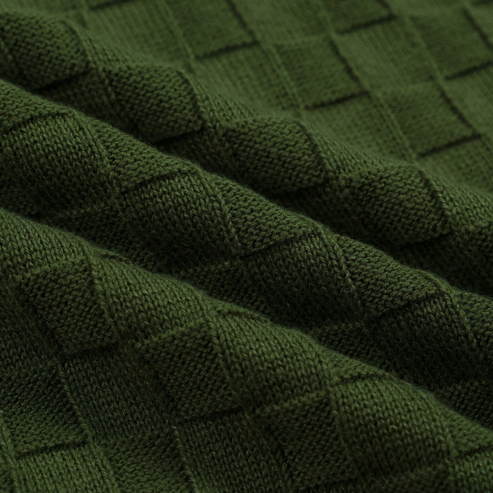 Men's Green 70s Sporty Casual Knit Texture Polo Knit T-Shirt