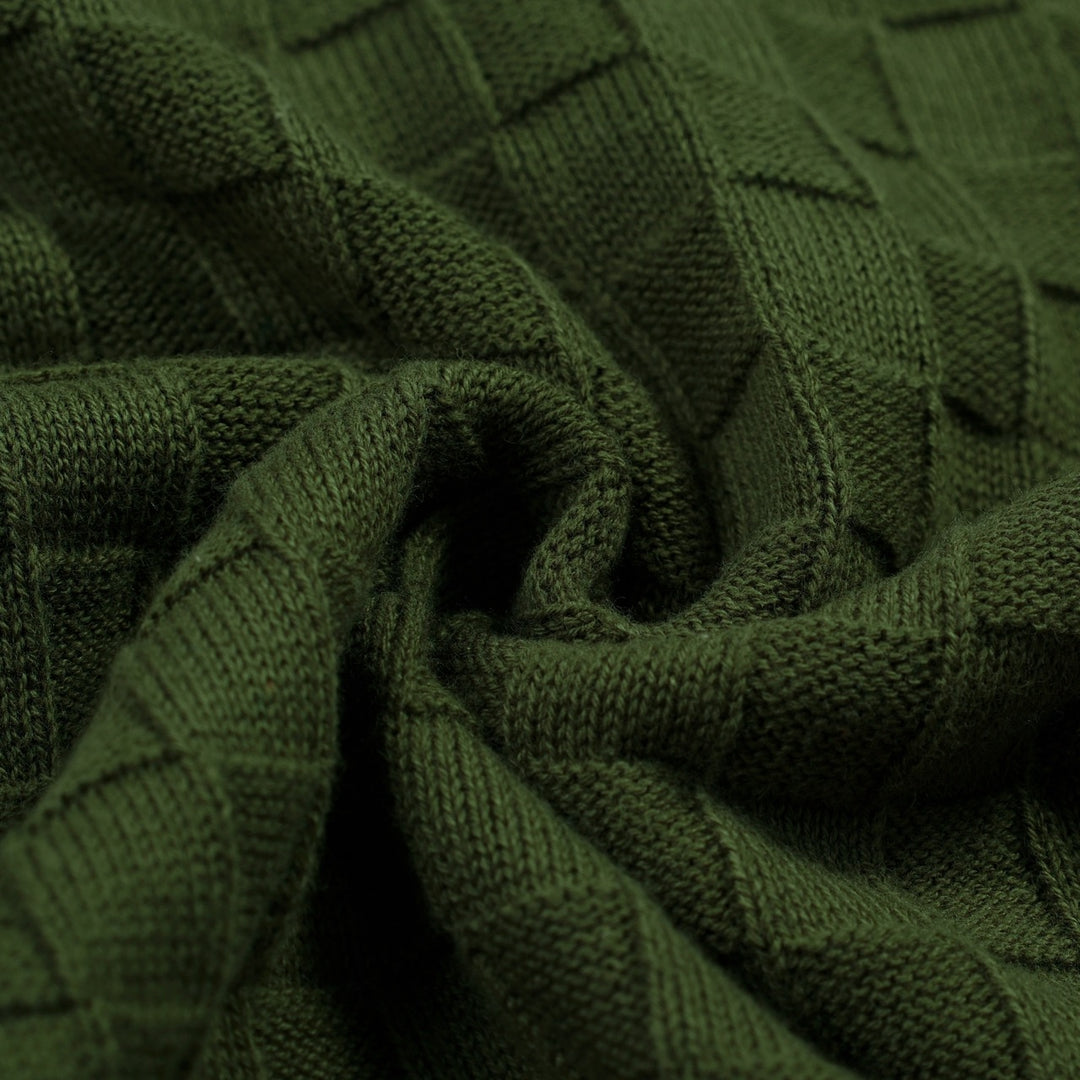 Men's Green 70s Sporty Casual Knit Texture Polo Knit T-Shirt