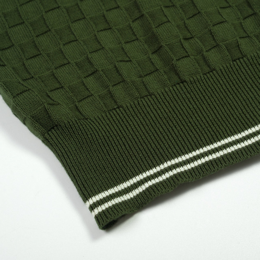Men's Green 70s Sporty Casual Knit Texture Polo Knit T-Shirt