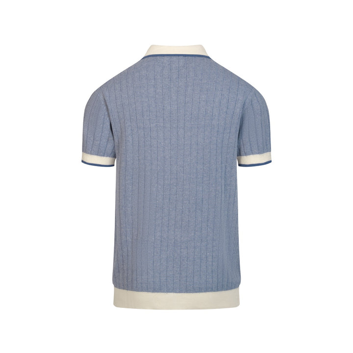 Men's Blue 70s American Sports Style Polo Knit T-Shirt