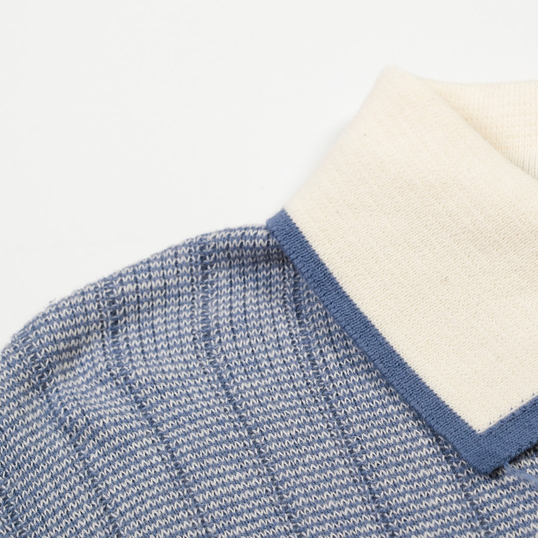 Men's Blue 70s American Sports Style Polo Knit T-Shirt