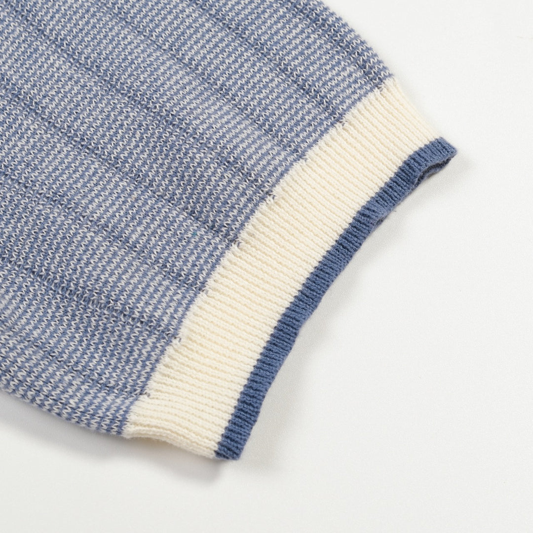 Men's Blue 70s American Sports Style Polo Knit T-Shirt
