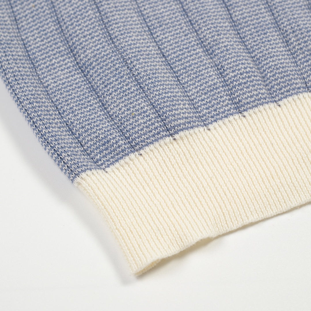 Men's Blue 70s American Sports Style Polo Knit T-Shirt