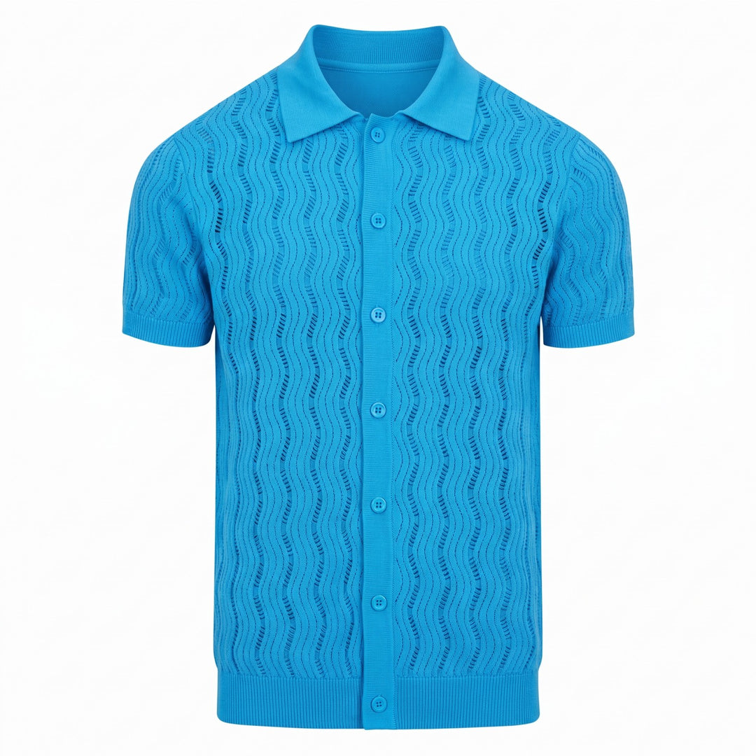 Blå Minimalistisk Retro Jacquard Stickad T-shirt för män