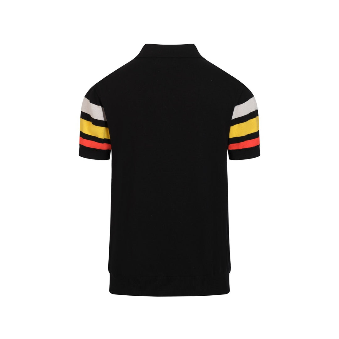 Ανδρικό Μαύρο Ρετρό Πλεκτό T-Shirt με Γιακά Polo, Φερμουάρ και Θεματική Πλανητών