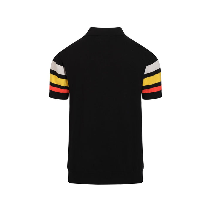 Ανδρικό Μαύρο Ρετρό Πλεκτό T-Shirt με Γιακά Polo, Φερμουάρ και Θεματική Πλανητών