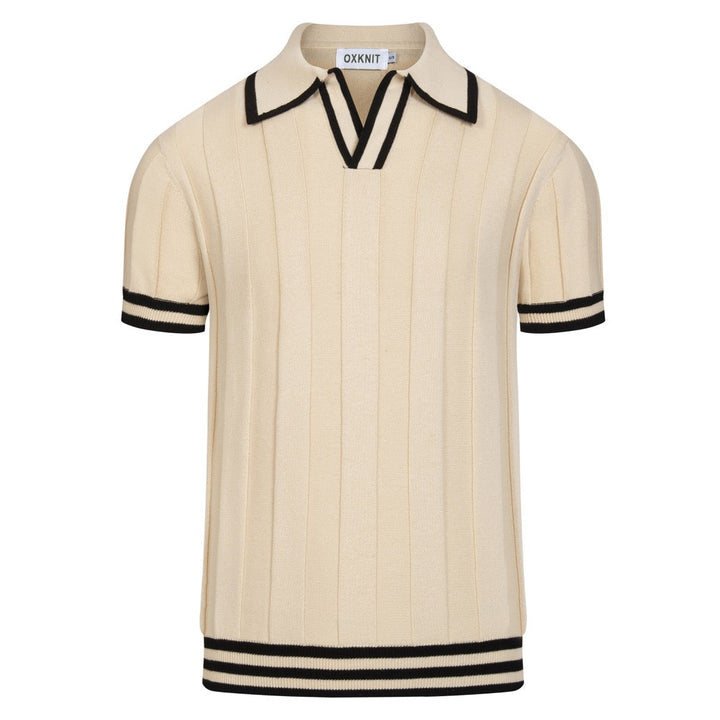 Men's 70s Apricot Old Money Casual Knit Polo T-Shirt