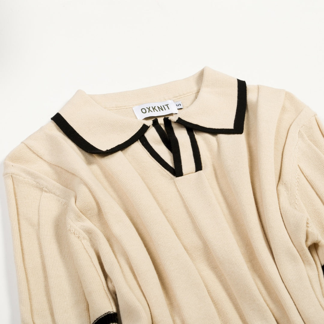 Men's 70s Apricot Old Money Casual Knit Polo T-Shirt