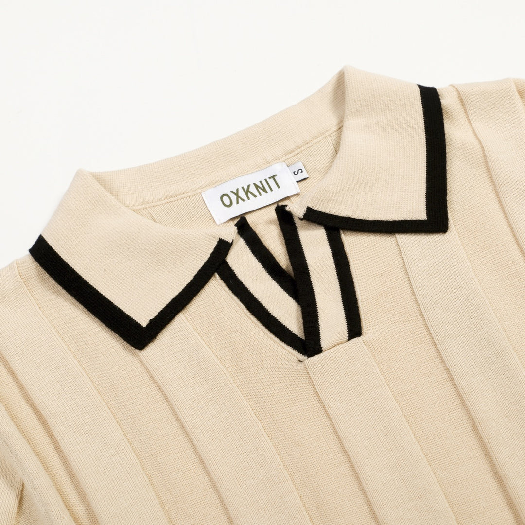 Men's 70s Apricot Old Money Casual Knit Polo T-Shirt