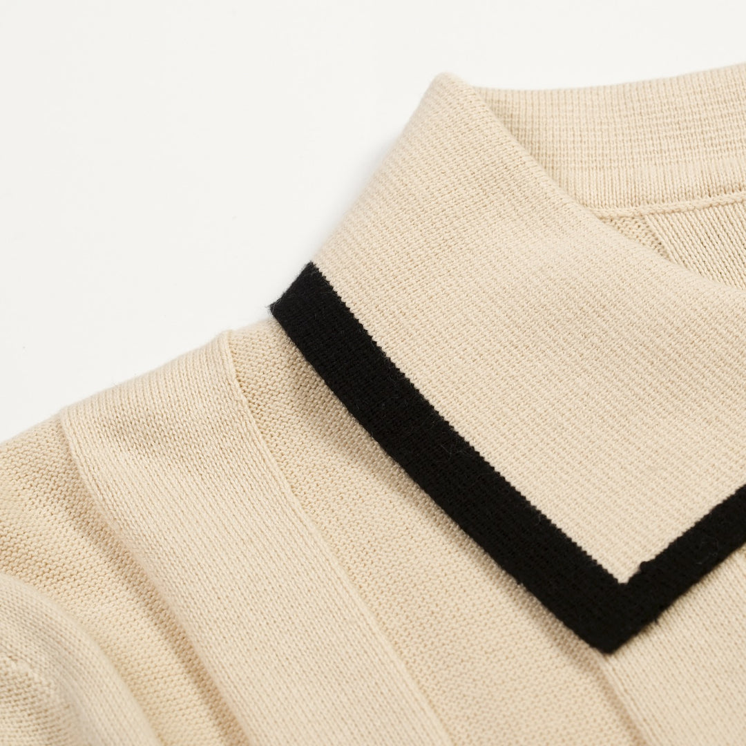 Men's 70s Apricot Old Money Casual Knit Polo T-Shirt