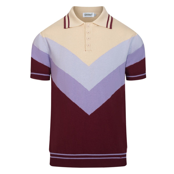 Men's 70s Casual Creative Color-Block Knit Polo T-Shirt