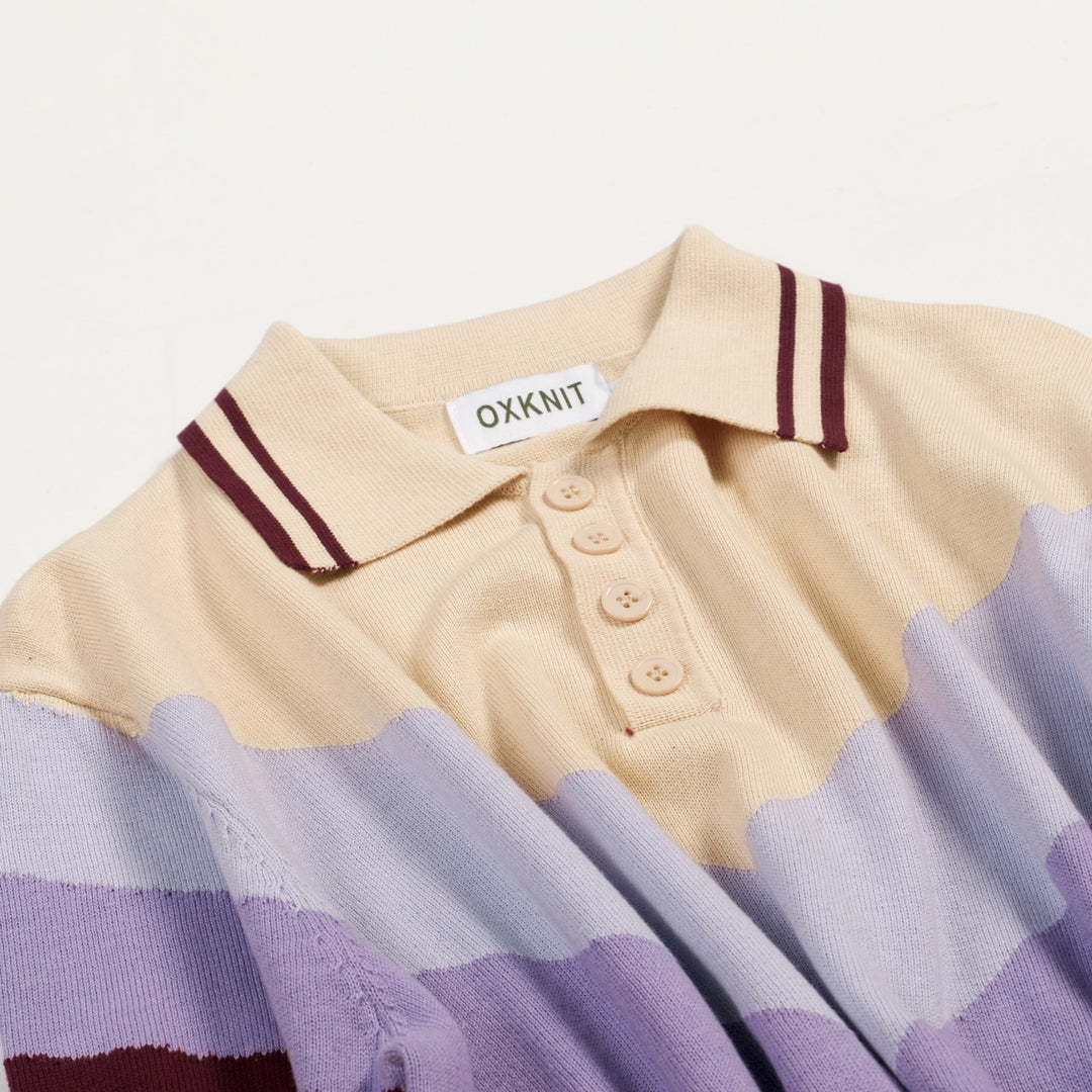 Men's 70s Casual Creative Color-Block Knit Polo T-Shirt