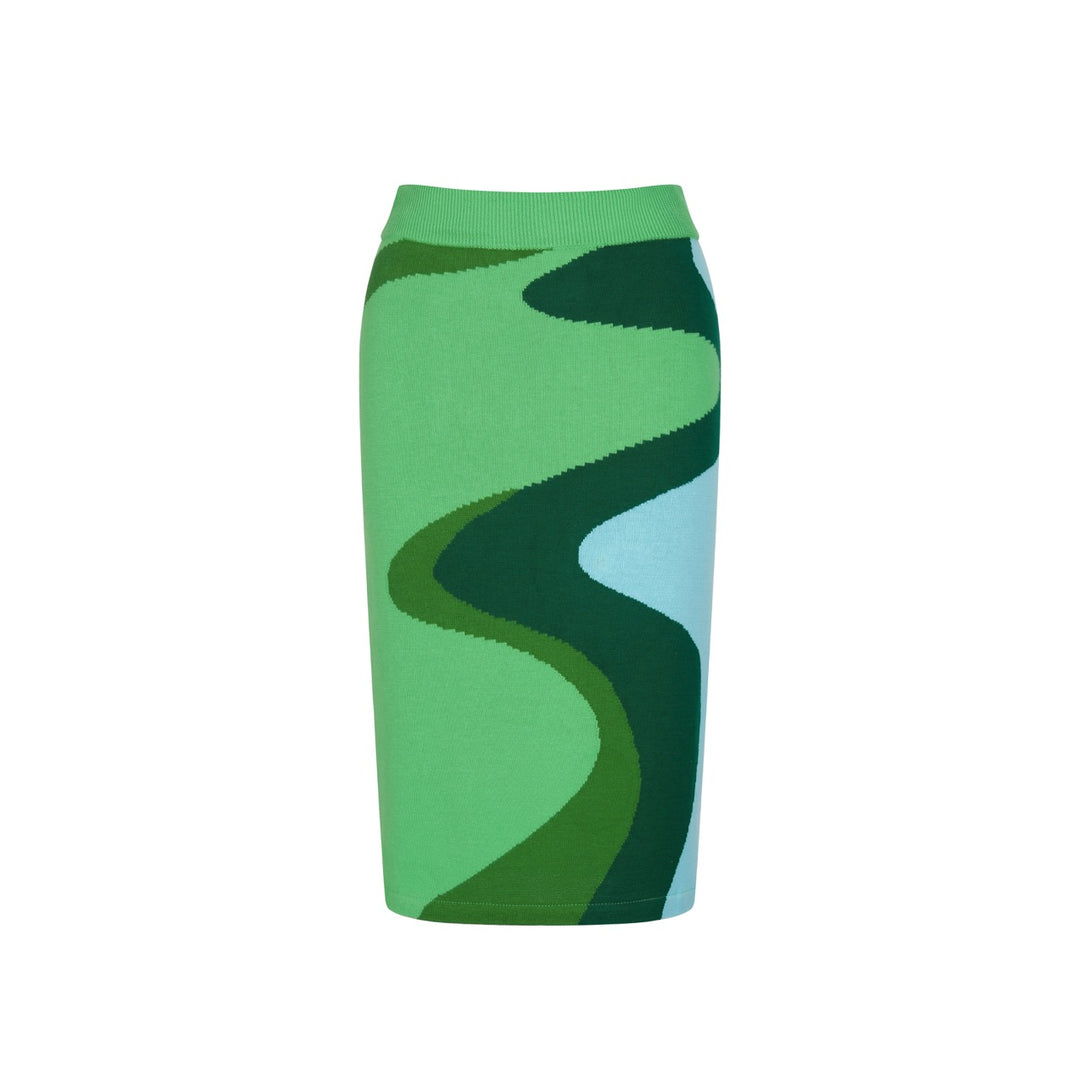 Conjunto de Vestido de Malha Jacquard Verde Pop Art dos Anos 70 para Mulher