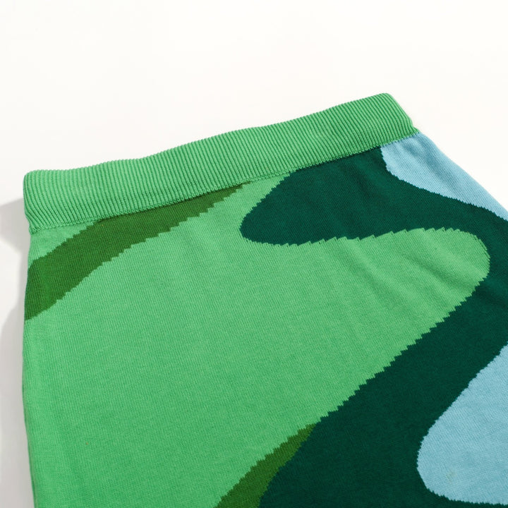 Conjunto de Vestido de Malha Jacquard Verde Pop Art dos Anos 70 para Mulher