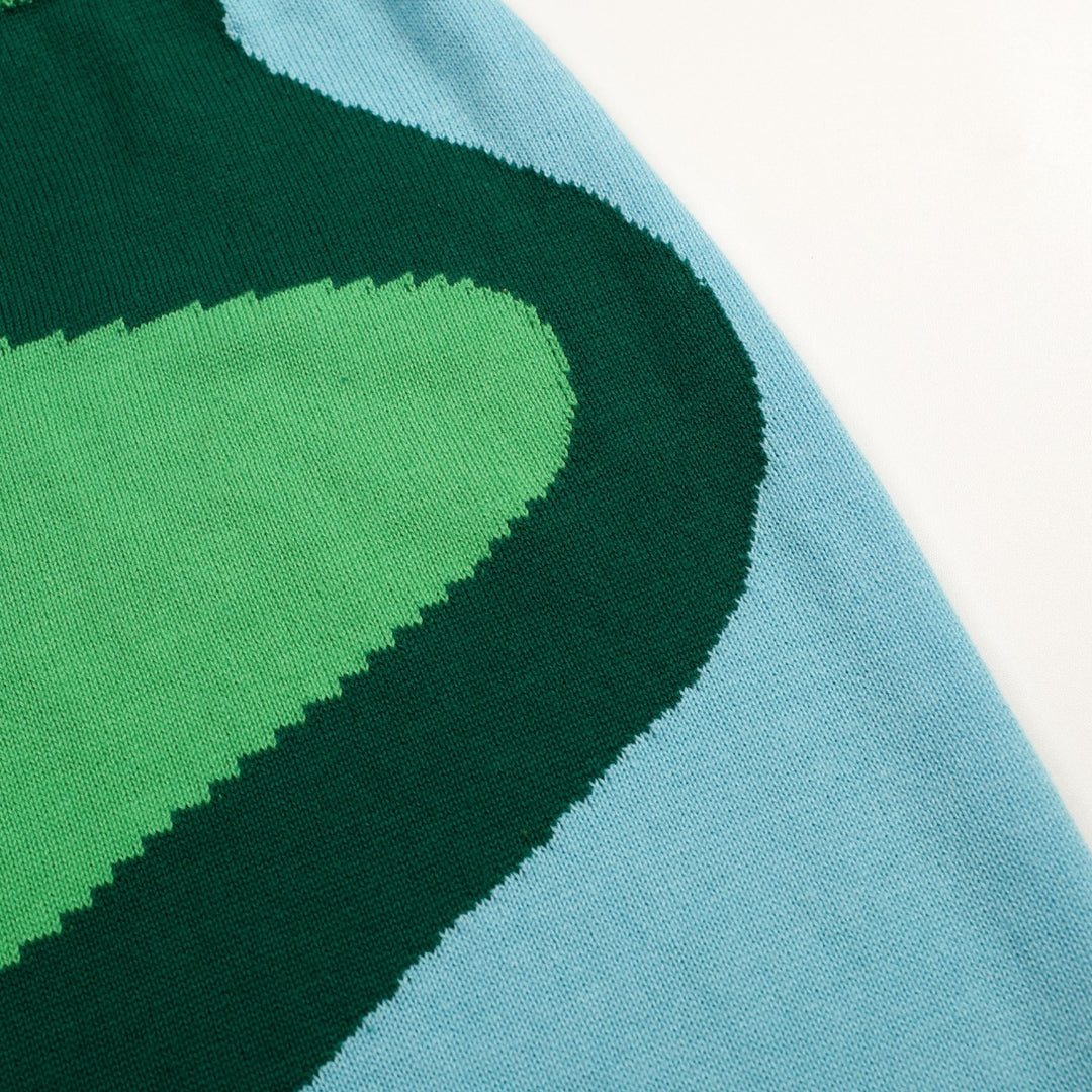 Conjunto de Vestido de Malha Jacquard Verde Pop Art dos Anos 70 para Mulher