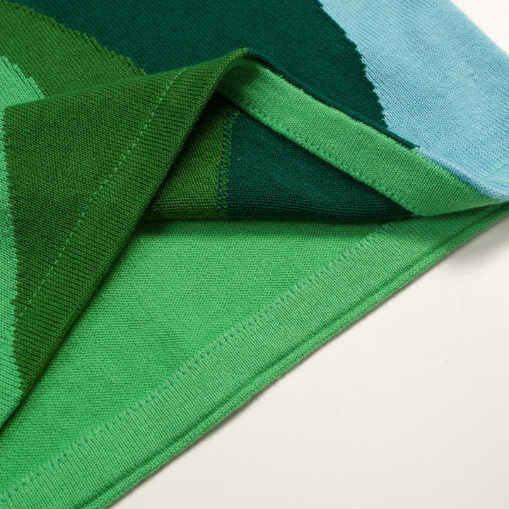 Conjunto de Vestido de Malha Jacquard Verde Pop Art dos Anos 70 para Mulher