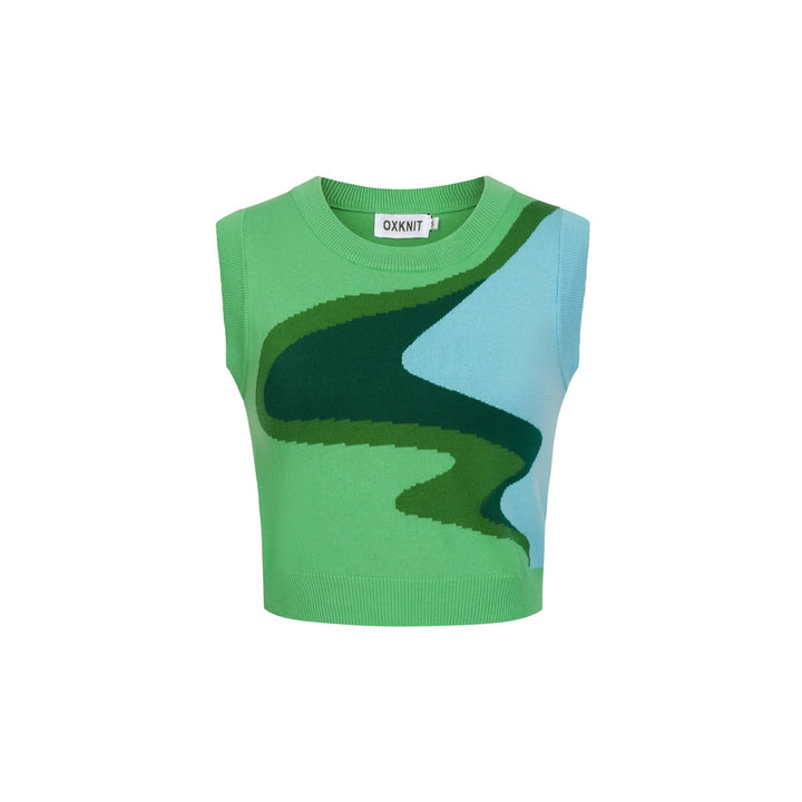 Conjunto de Vestido de Malha Jacquard Verde Pop Art dos Anos 70 para Mulher