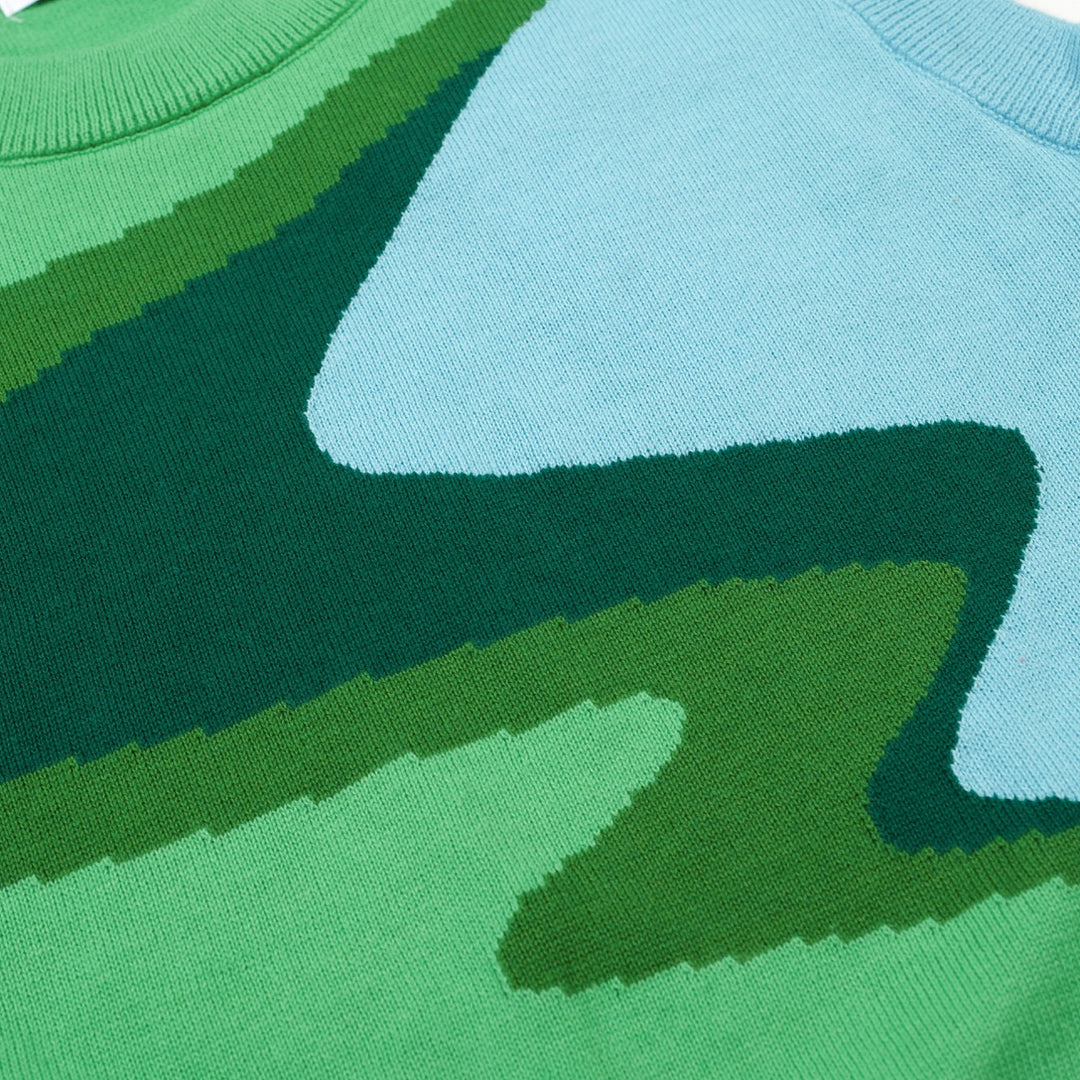 Conjunto de Vestido de Malha Jacquard Verde Pop Art dos Anos 70 para Mulher