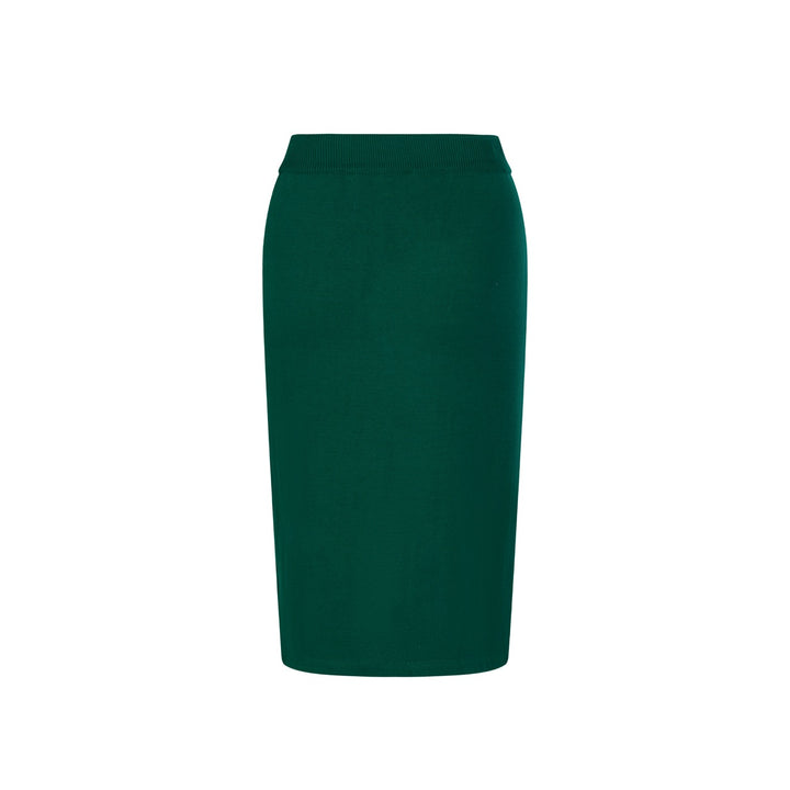 Conjunto de Vestido de Malha Verde Retro Feminino com Design Irregular em Blocos de Cor