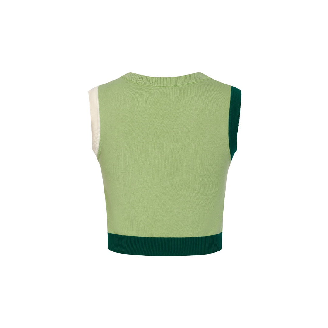 Conjunto de Vestido de Malha Verde Retro Feminino com Design Irregular em Blocos de Cor