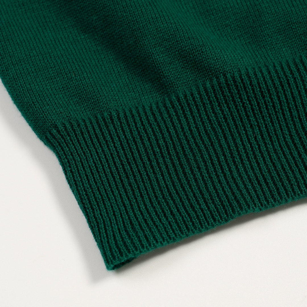 Conjunto de Vestido de Malha Verde Retro Feminino com Design Irregular em Blocos de Cor
