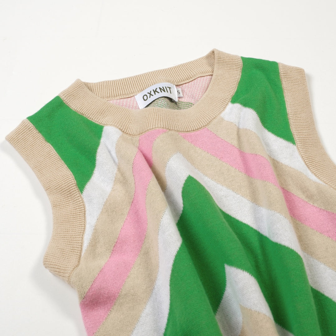 Conjunto de Vestido de Malha com Risca Diagonal e Blocos de Cor dos Anos 70 para Mulher