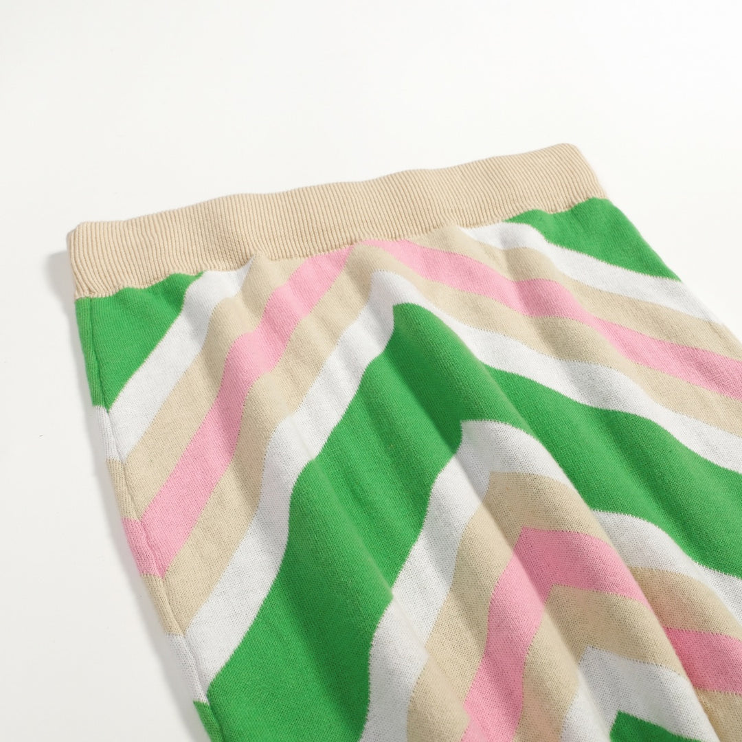Conjunto de Vestido de Malha com Risca Diagonal e Blocos de Cor dos Anos 70 para Mulher