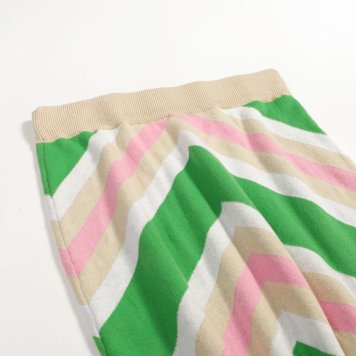 Conjunto de Vestido de Malha com Risca Diagonal e Blocos de Cor dos Anos 70 para Mulher