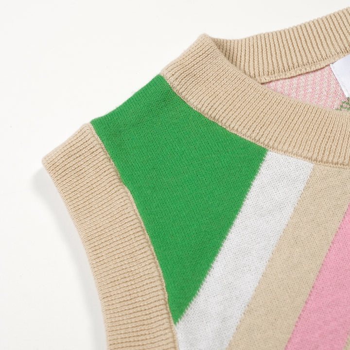 Conjunto de Vestido de Malha com Risca Diagonal e Blocos de Cor dos Anos 70 para Mulher