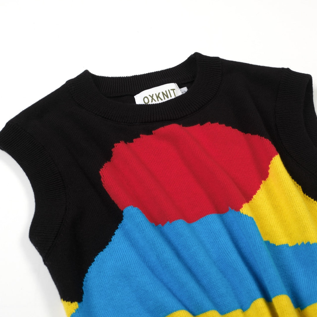 Conjunto de Vestido de Malha Preto Retro Ilustrado para Mulher