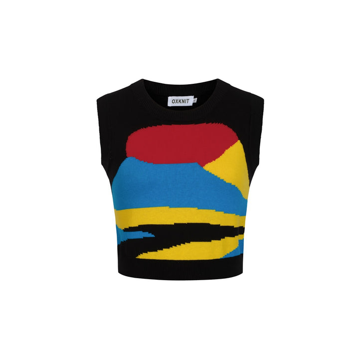 Conjunto de Vestido de Malha Preto Retro Ilustrado para Mulher