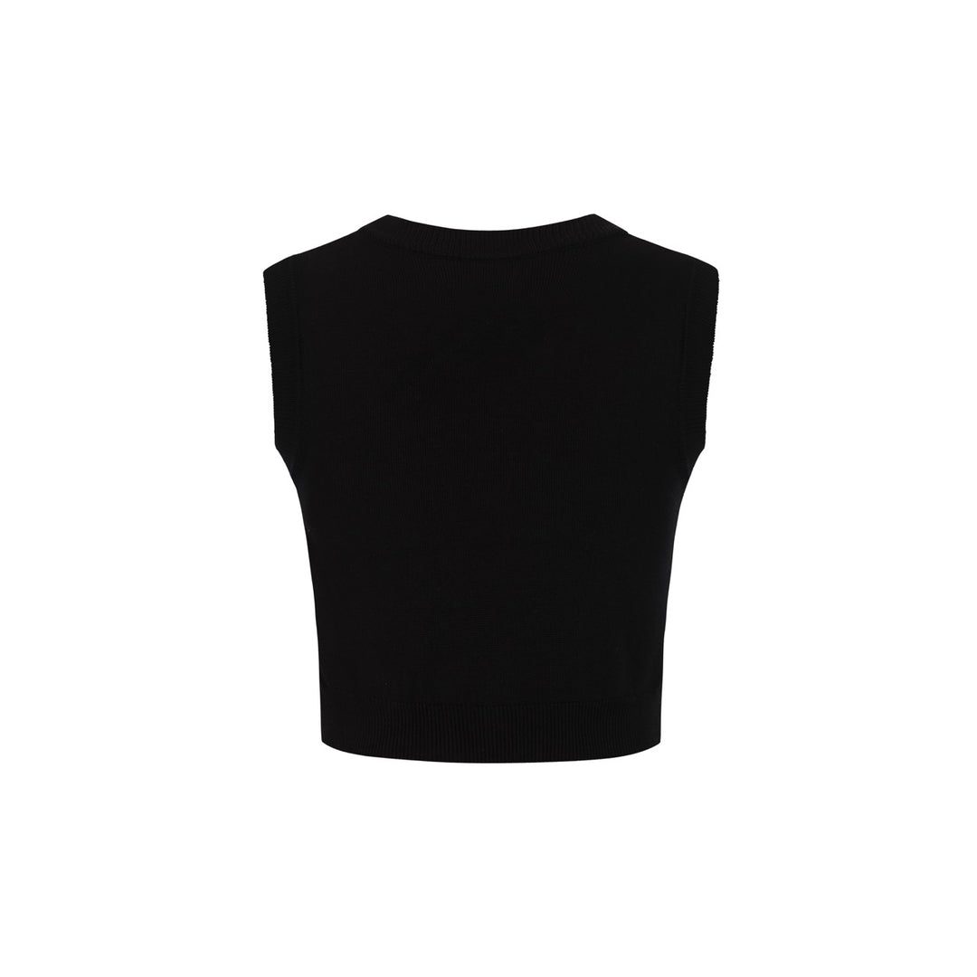 Conjunto de Vestido de Malha Preto Retro Ilustrado para Mulher