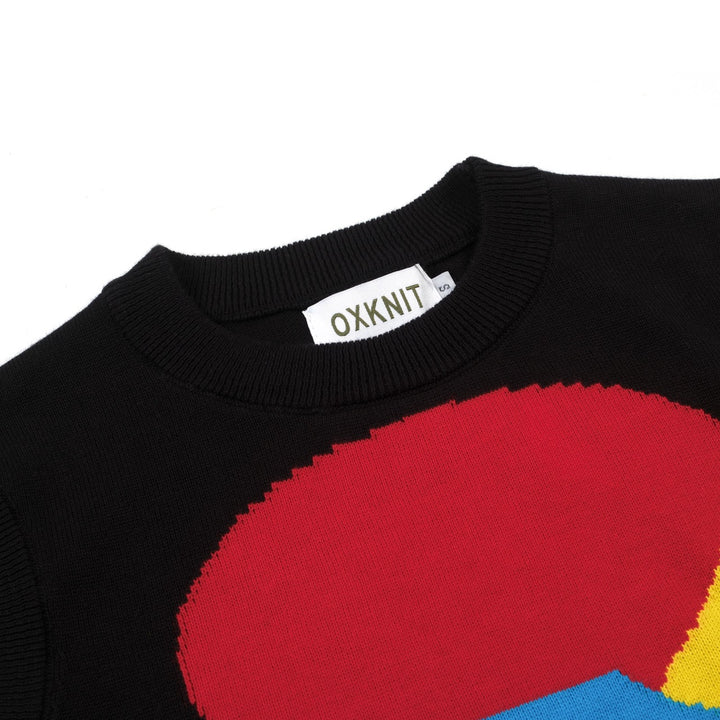 Conjunto de Vestido de Malha Preto Retro Ilustrado para Mulher