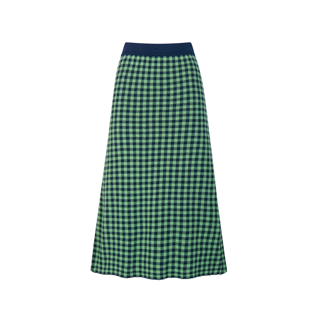 Conjunto de Vestido Polo Feminino Verde com Padrão Axadrezado Jacquard dos Anos 70