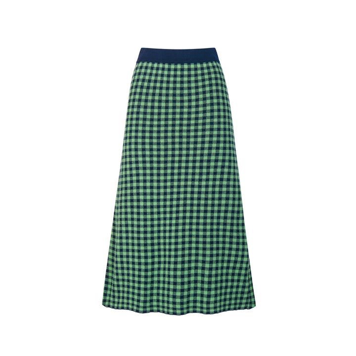 Conjunto de Vestido Polo Feminino Verde com Padrão Axadrezado Jacquard dos Anos 70