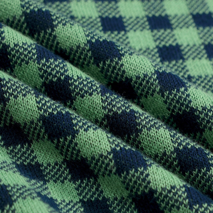 Conjunto de Vestido Polo Feminino Verde com Padrão Axadrezado Jacquard dos Anos 70