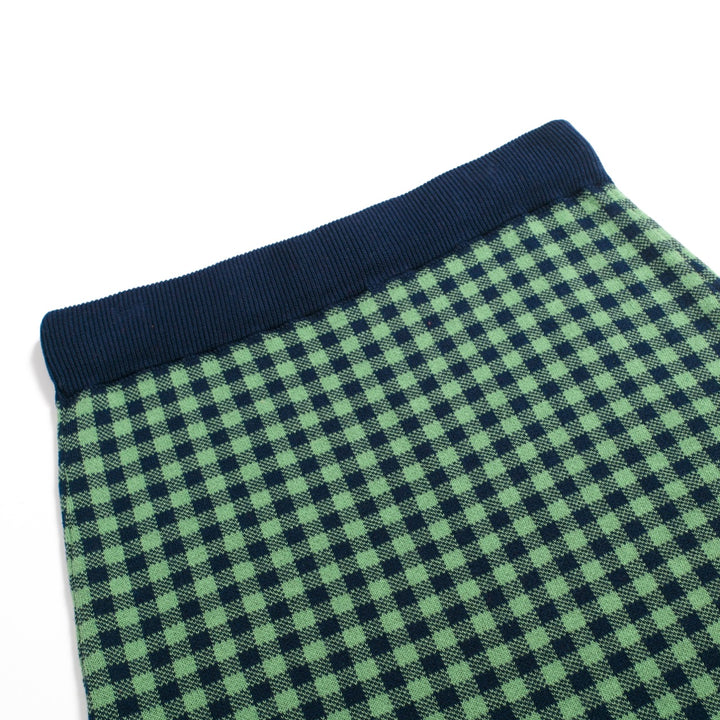 Conjunto de Vestido Polo Feminino Verde com Padrão Axadrezado Jacquard dos Anos 70