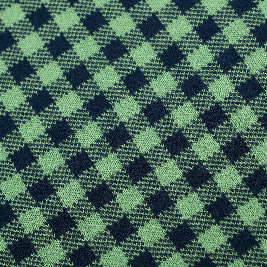 Conjunto de Vestido Polo Feminino Verde com Padrão Axadrezado Jacquard dos Anos 70