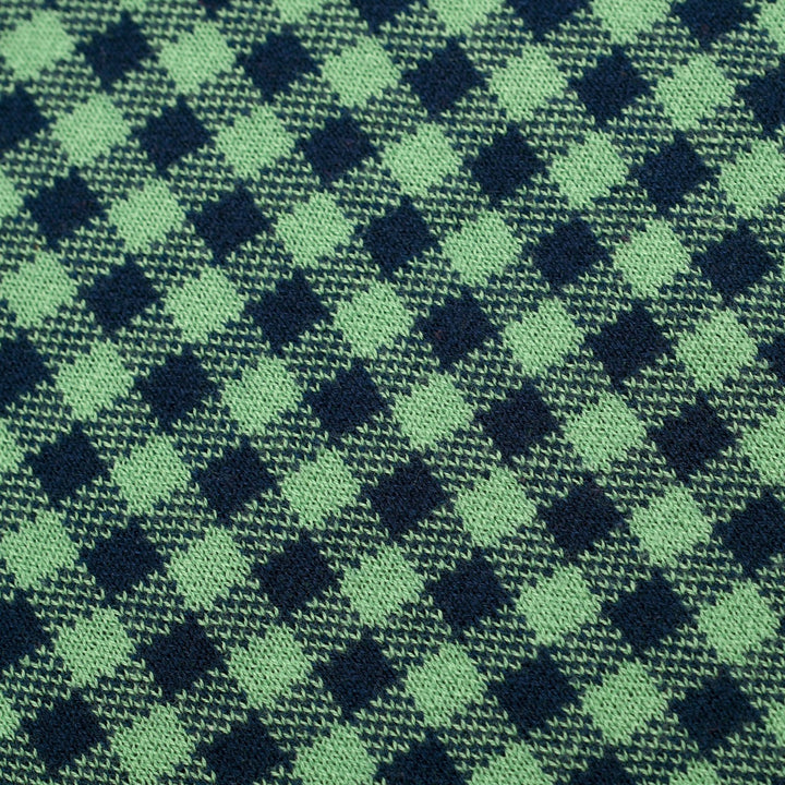 Conjunto de Vestido Polo Feminino Verde com Padrão Axadrezado Jacquard dos Anos 70