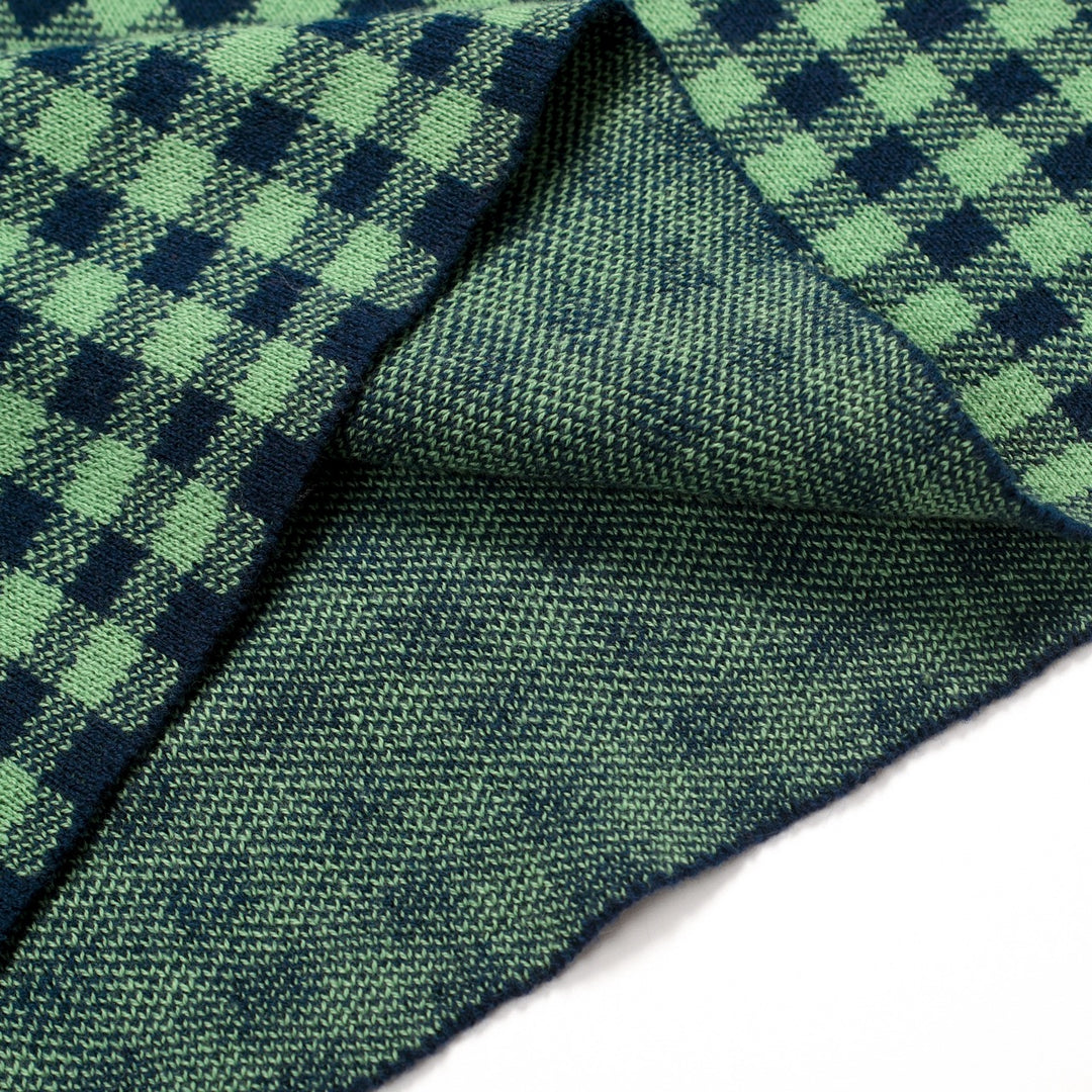 Conjunto de Vestido Polo Feminino Verde com Padrão Axadrezado Jacquard dos Anos 70