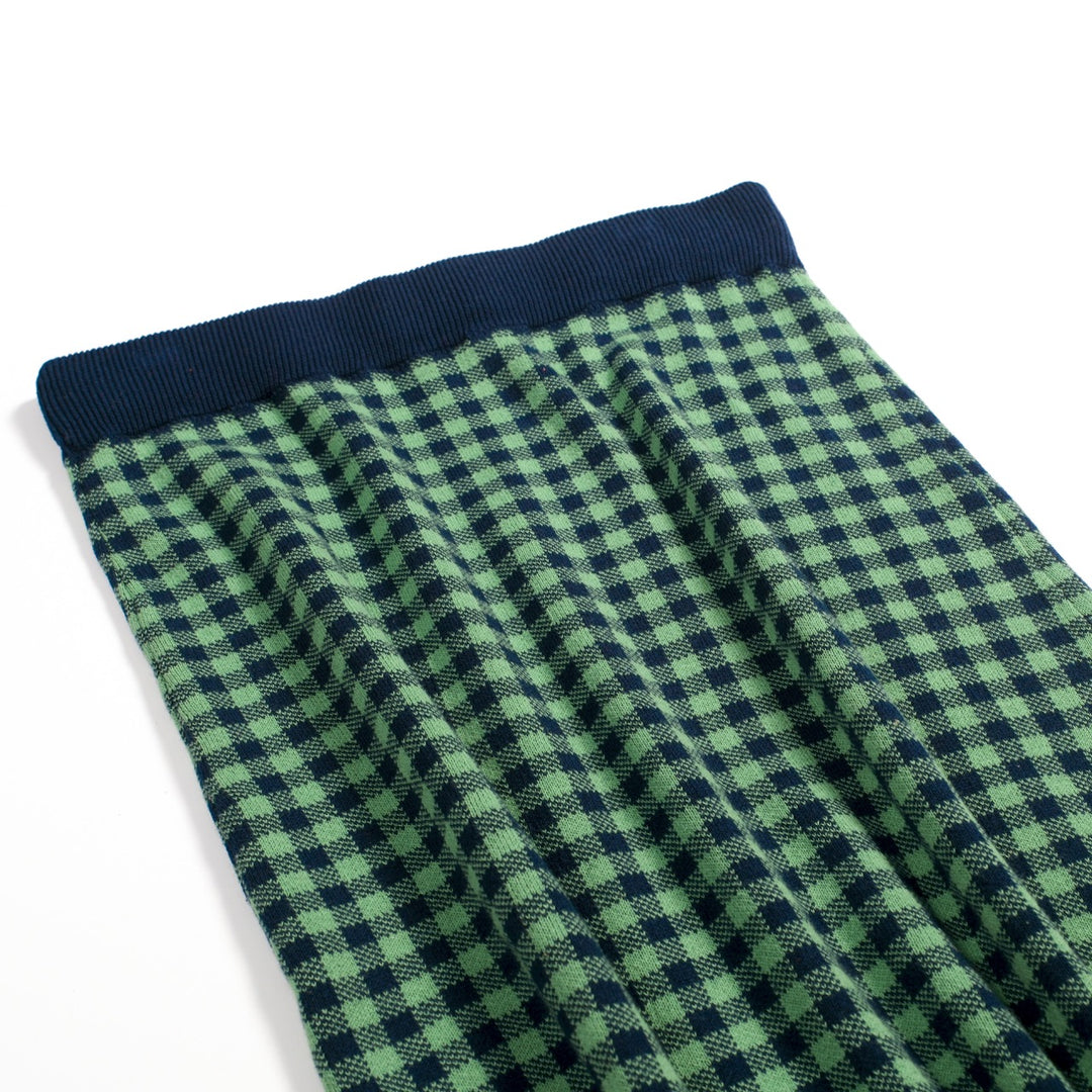Conjunto de Vestido Polo Feminino Verde com Padrão Axadrezado Jacquard dos Anos 70