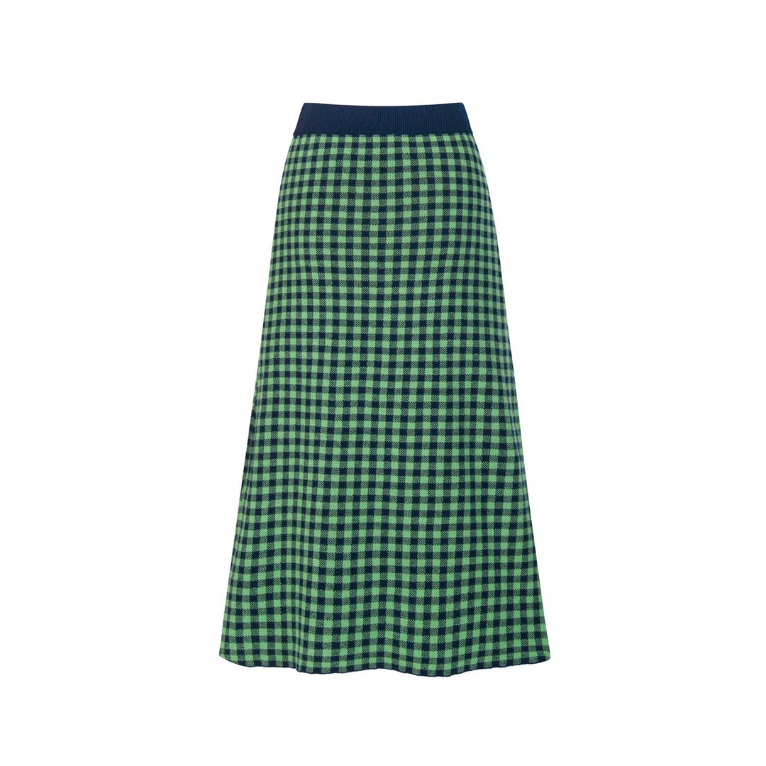 Conjunto de Vestido Polo Feminino Verde com Padrão Axadrezado Jacquard dos Anos 70